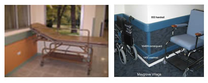 Instalaciones de sistema de protección en pared para camillas o coches